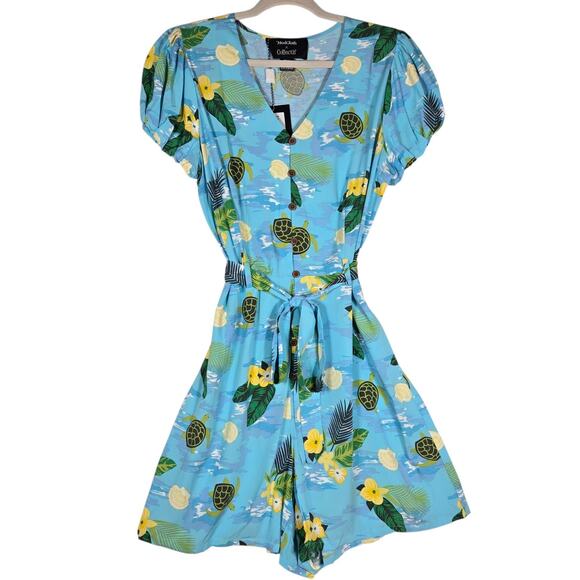 Modcloth Pants - ModCloth Collectif Mimma Romper 10 NEW Tropical Turtles Blue Hawaiian‎ Playsuit